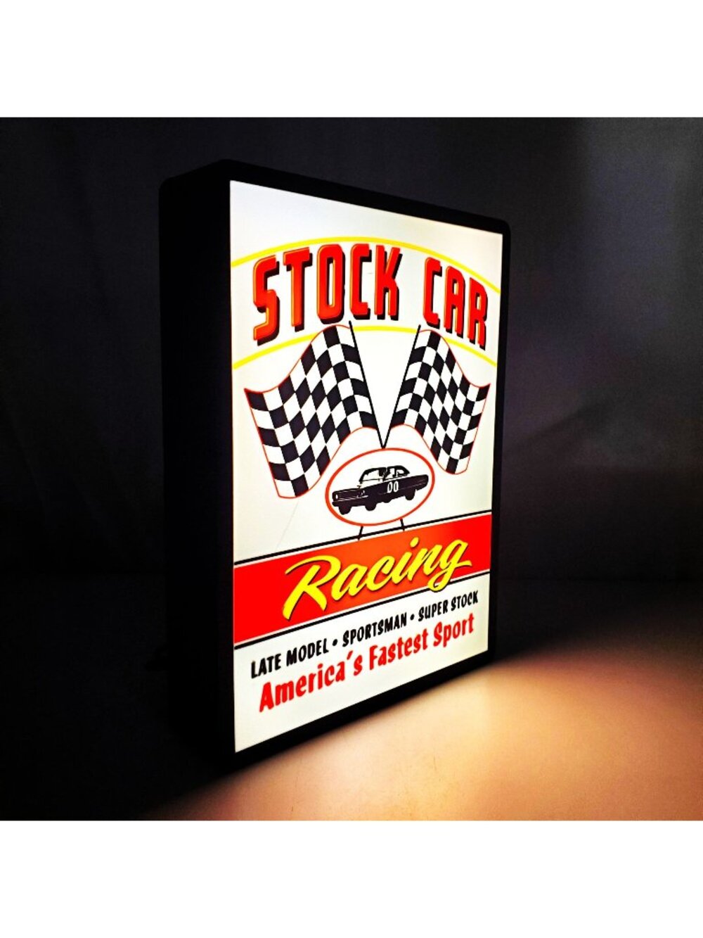 Vintage design Stock Car Racing LED Light Box – 7"x10" USB Powered Garage Sign